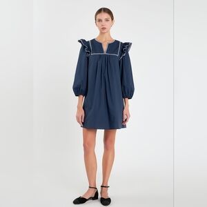 English Factory Navy Long Sleeve Dress